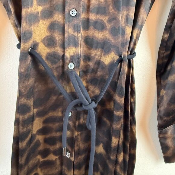 Rails Anina Satin Button Down Shirt Dress Umber Leopard Size XS Mob Wife - Picture 4 of 15